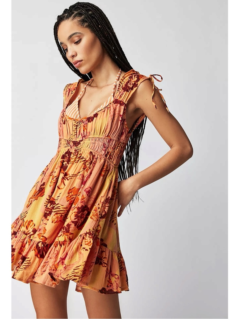 Free People Bohemian Summer Vernon Mini Dress in Sunshine Combo Size XS NWT